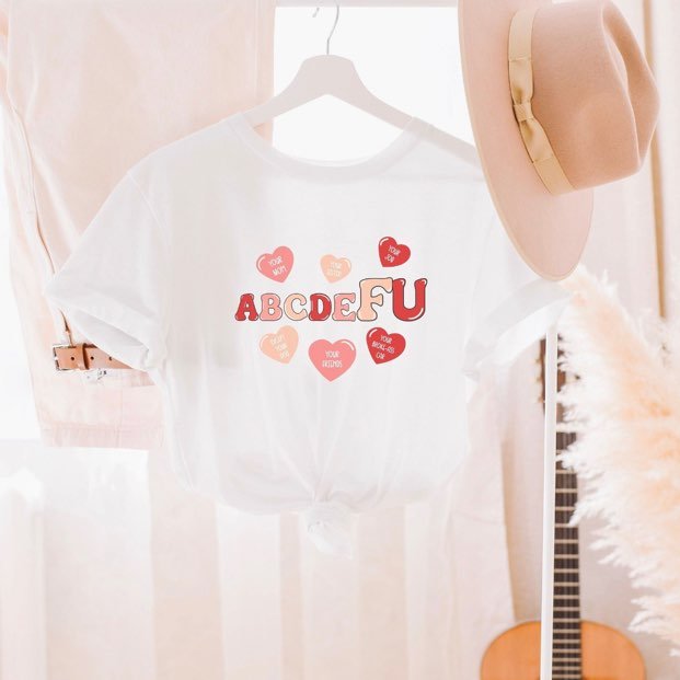 abcdeFU w/ 6 Red & Pink Hearts - Design 1 4X / White Crewneck Sweatshirt - Cut variant_skuc